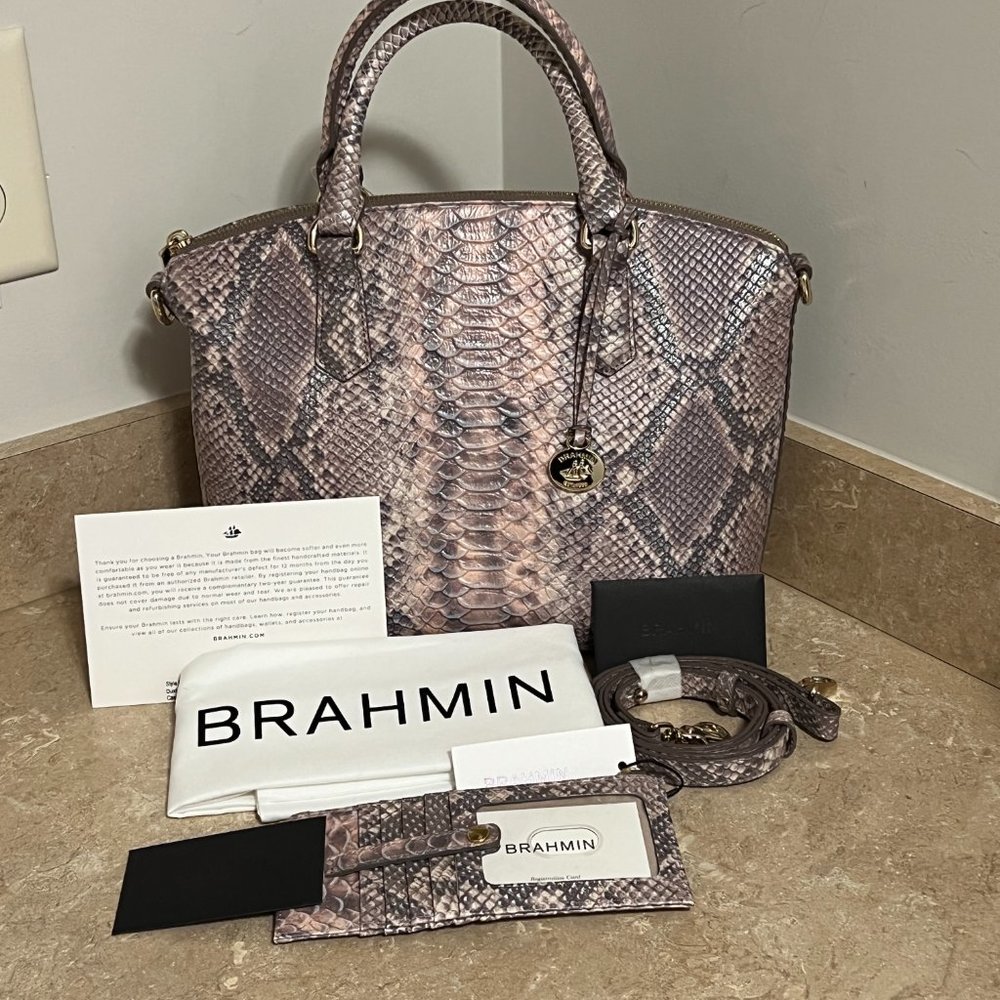 Brahmin Chiffon Mare Duxbury Satchel and Credit Card Wallet EUC